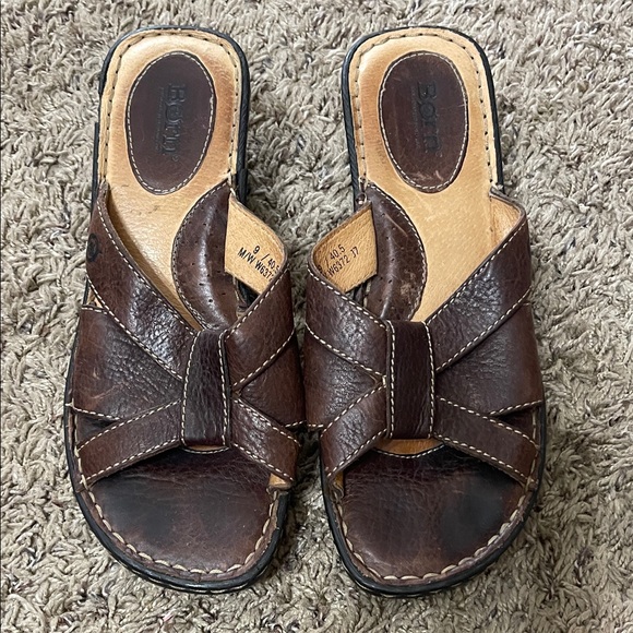 Born Dark Brown Leather Wedge Sandals - Picture 1 of 9